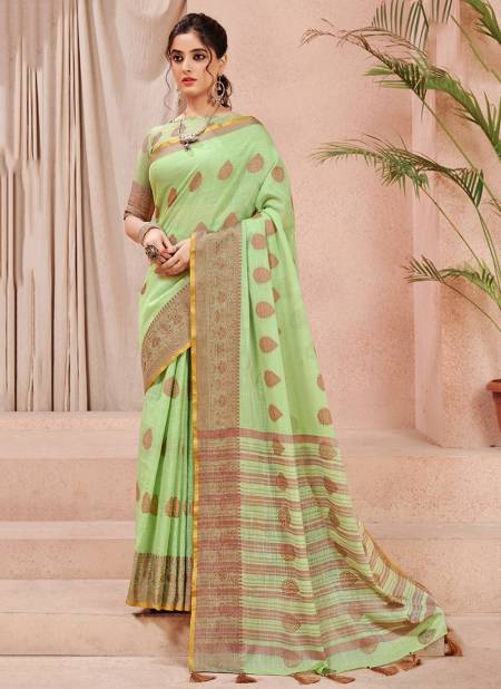 Pista Colour Latest Fancy Ethnic Wear Linen With Resham Work Designer Saree Collection CB-06